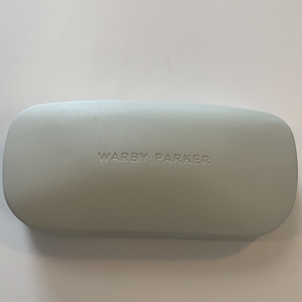 Warby Parker eye / sunglasses case white with bright blue interior